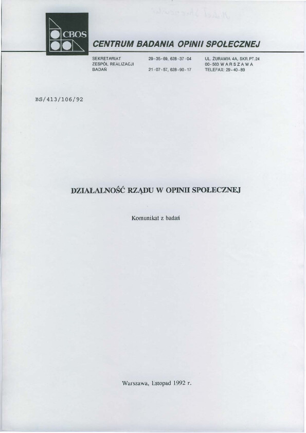 Okładka komunikatu BS/413/106/92