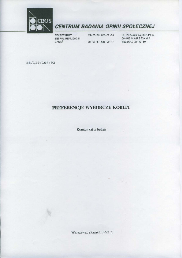 Okładka komunikatu BS/129/106/93