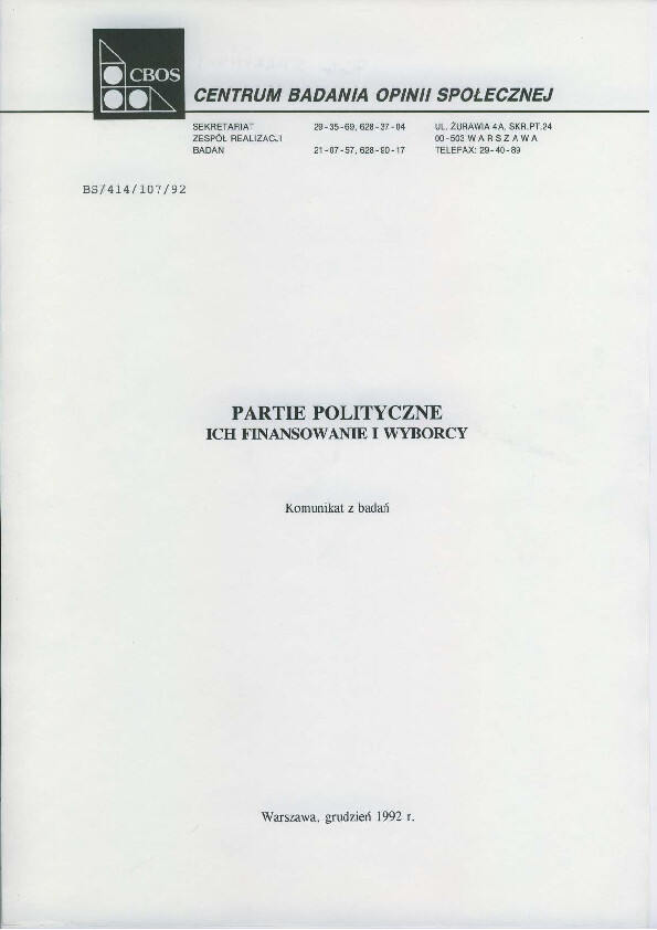 Okładka komunikatu BS/414/107/92