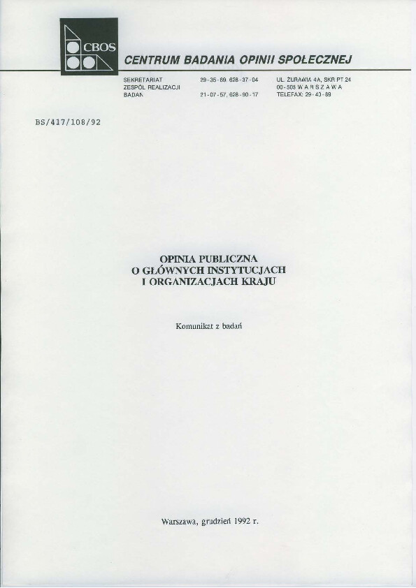 Okładka komunikatu BS/417/108/92