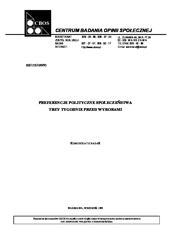Okładka komunikatu BS/132/109/93