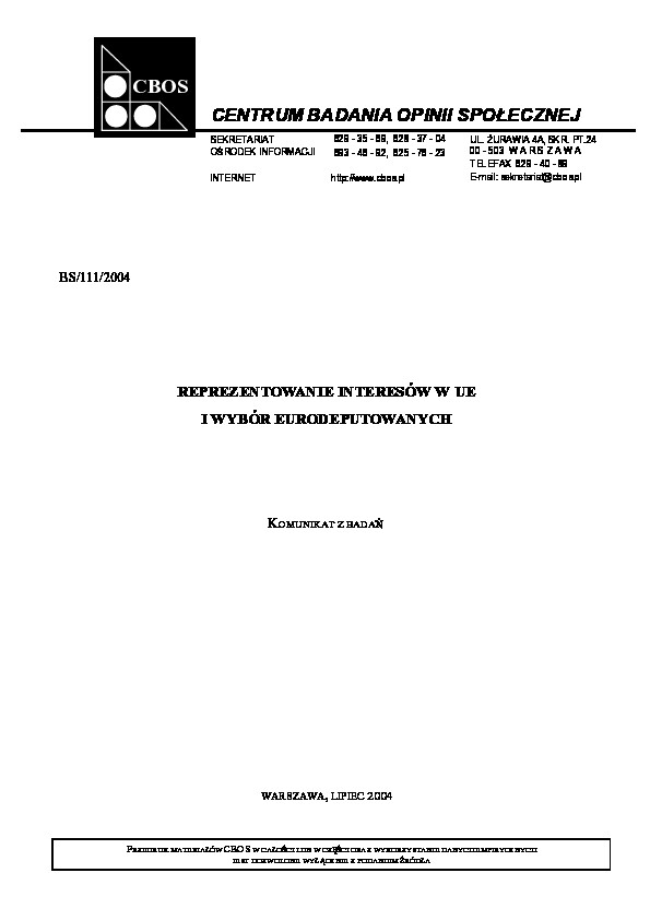 Okładka komunikatu BS/111/2004