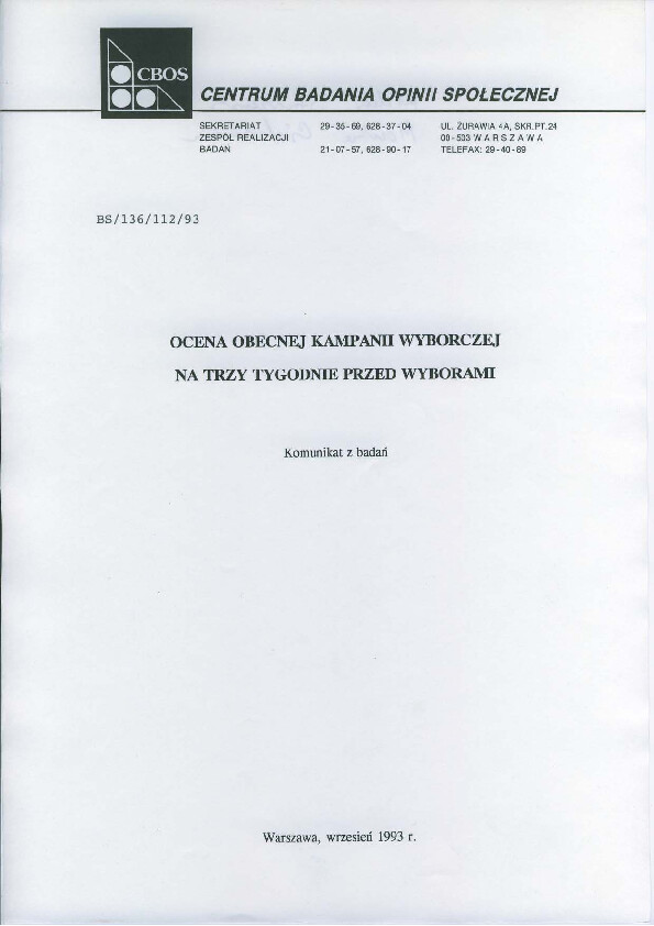 Okładka komunikatu BS/136/112/93