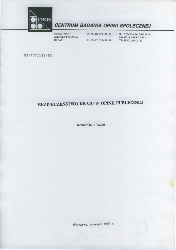 Okładka komunikatu BS37/113/93
