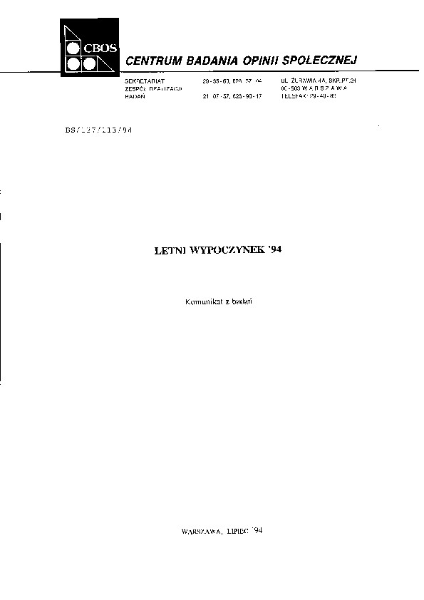 Okładka komunikatu BS/127/113/94