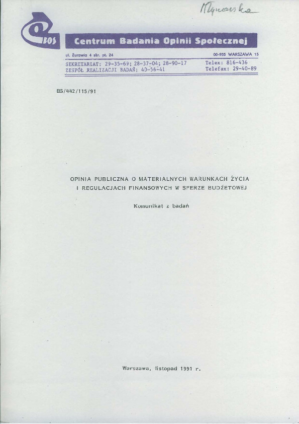 Okładka komunikatu BS/442/115/91