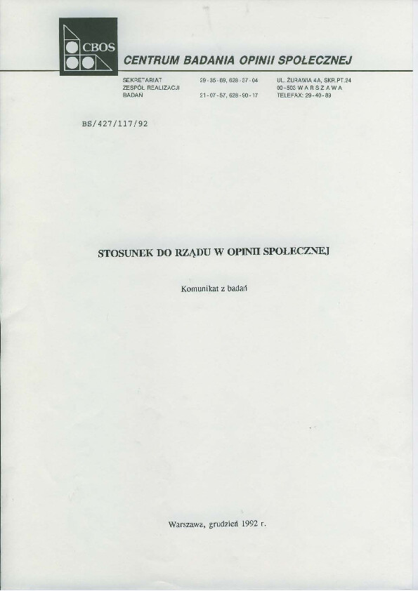 Okładka komunikatu BS/427/117/92