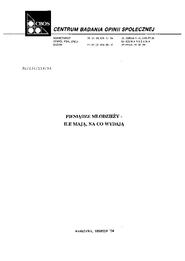 Okładka komunikatu BS/134/119/94