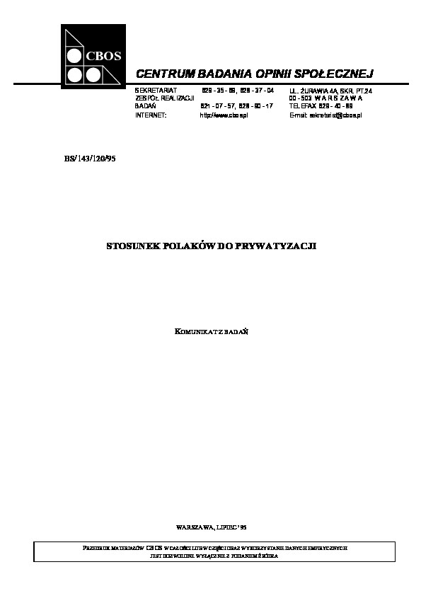 Okładka komunikatu BS/143/120/95