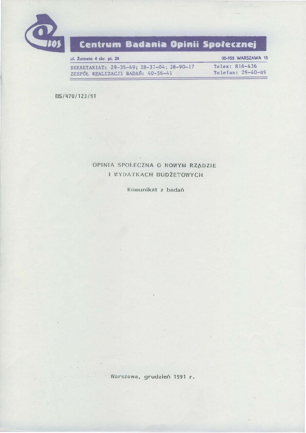 Okładka komunikatu BS/470/123/91