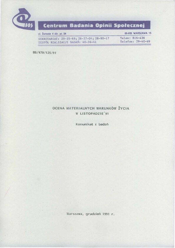 Okładka komunikatu BS/479/125/91