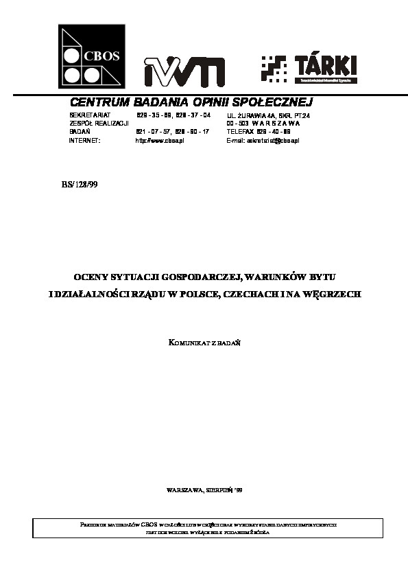 Okładka komunikatu BS/128/99