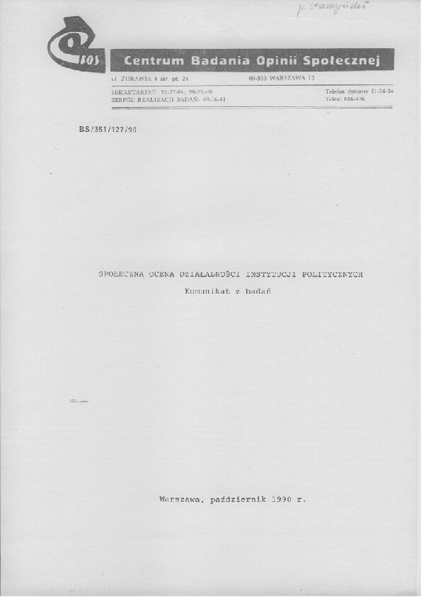 Okładka komunikatu BS/351/127/90