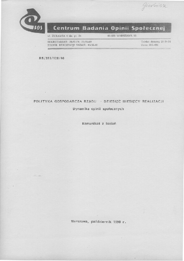 Okładka komunikatu BS/353/128/90