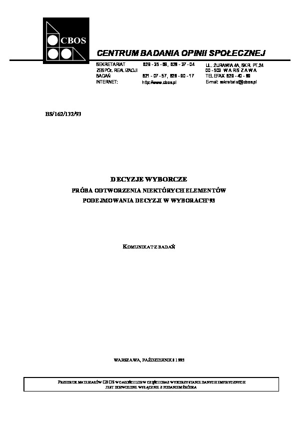Okładka komunikatu BS/162/132/93