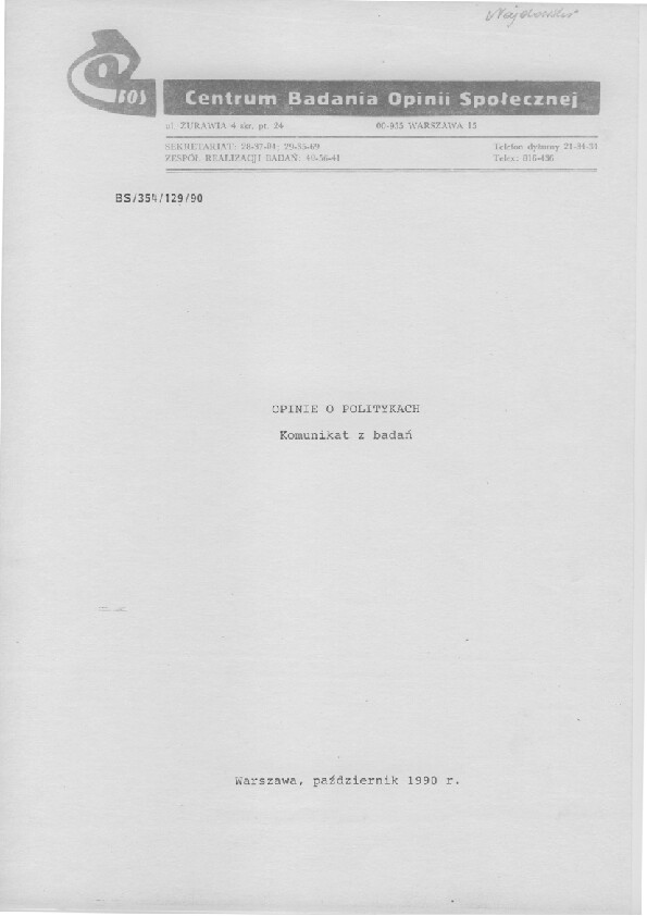 Okładka komunikatu BS/354/129/90