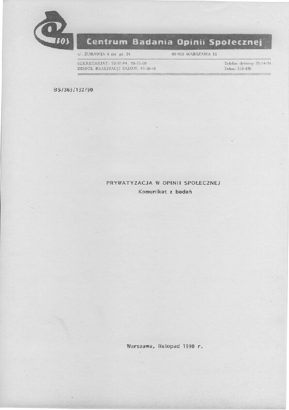 Okładka komunikatu BS/363/132/90