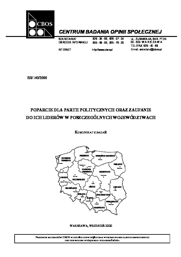 Okładka komunikatu BS/140/2000