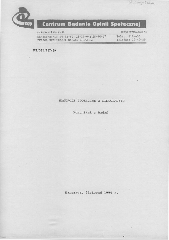 Okładka komunikatu BS/392/137/90