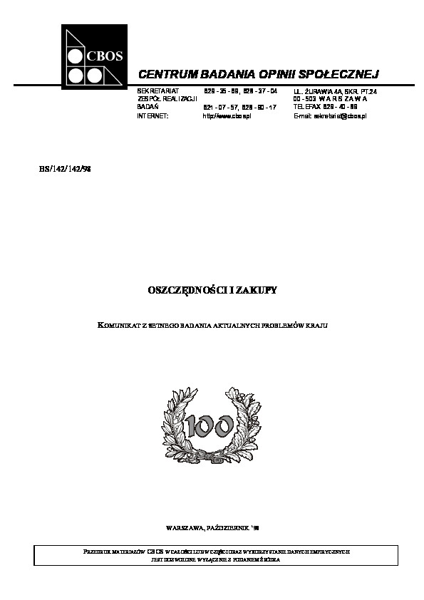 Okładka komunikatu BS/142/142/98