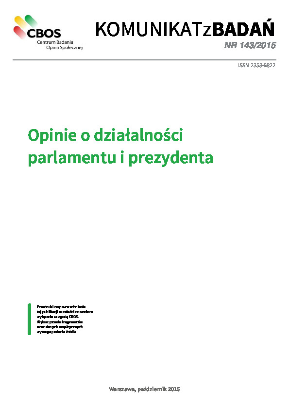 Okładka komunikatu Nr 143/2015