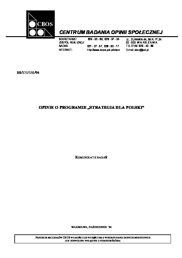 Okładka komunikatu BS/171/151/94