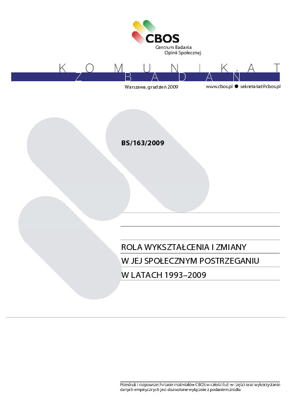 Okładka komunikatu BS/163/2009