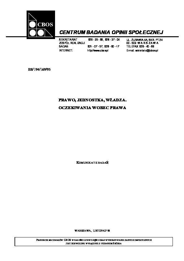 Okładka komunikatu BS/194/169/95