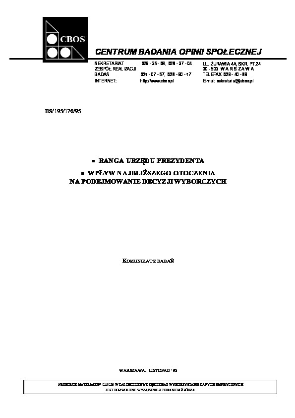 Okładka komunikatu BS/195/170/95