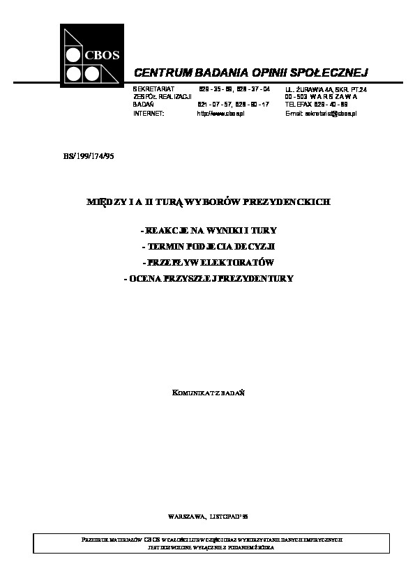 Okładka komunikatu BS/199/174/95