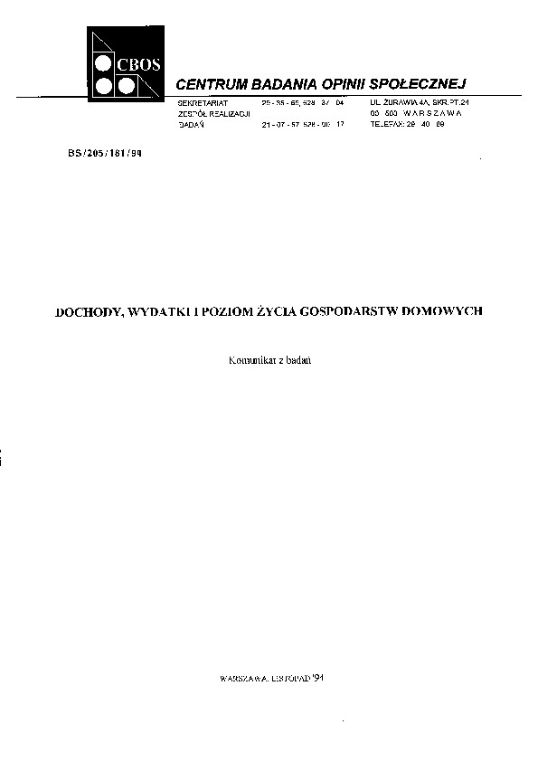 Okładka komunikatu BS/205/181/94