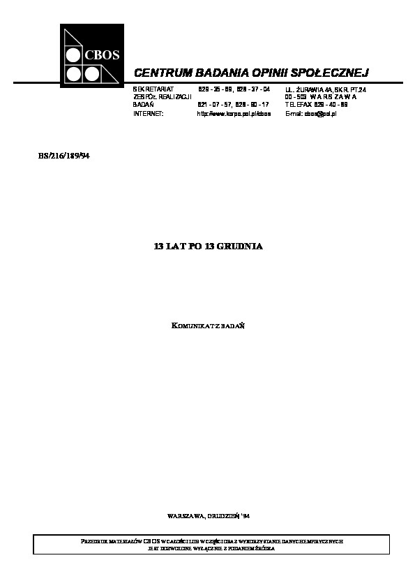 Okładka komunikatu BS/216/189/94