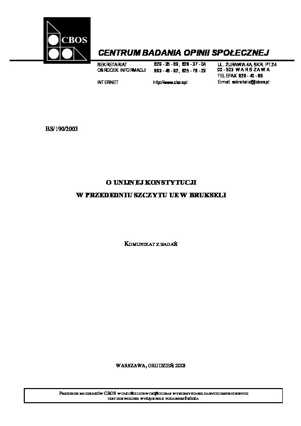 Okładka komunikatu BS/190/2003