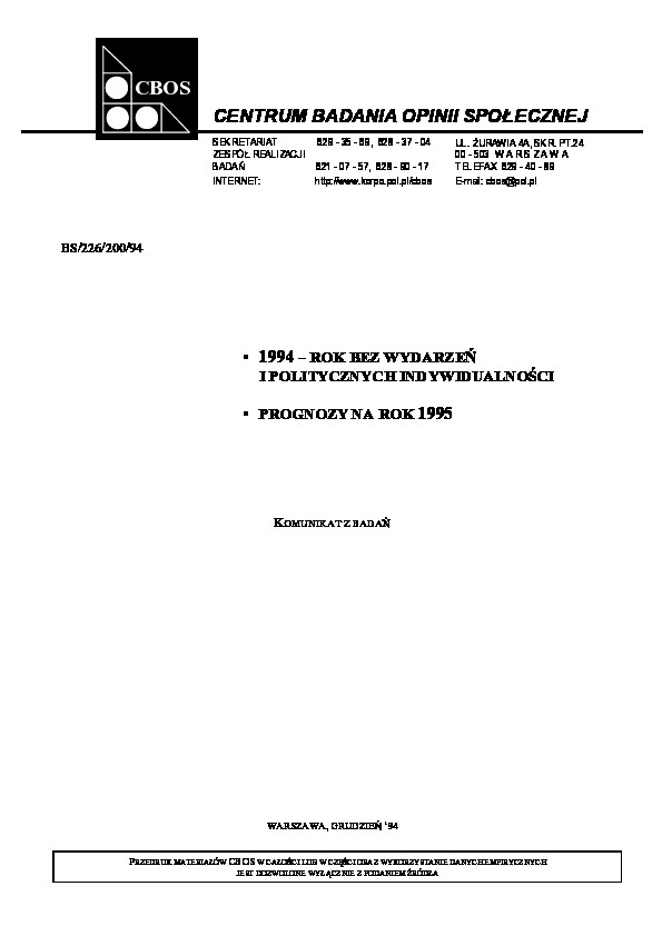 Okładka komunikatu BS/226/200/94